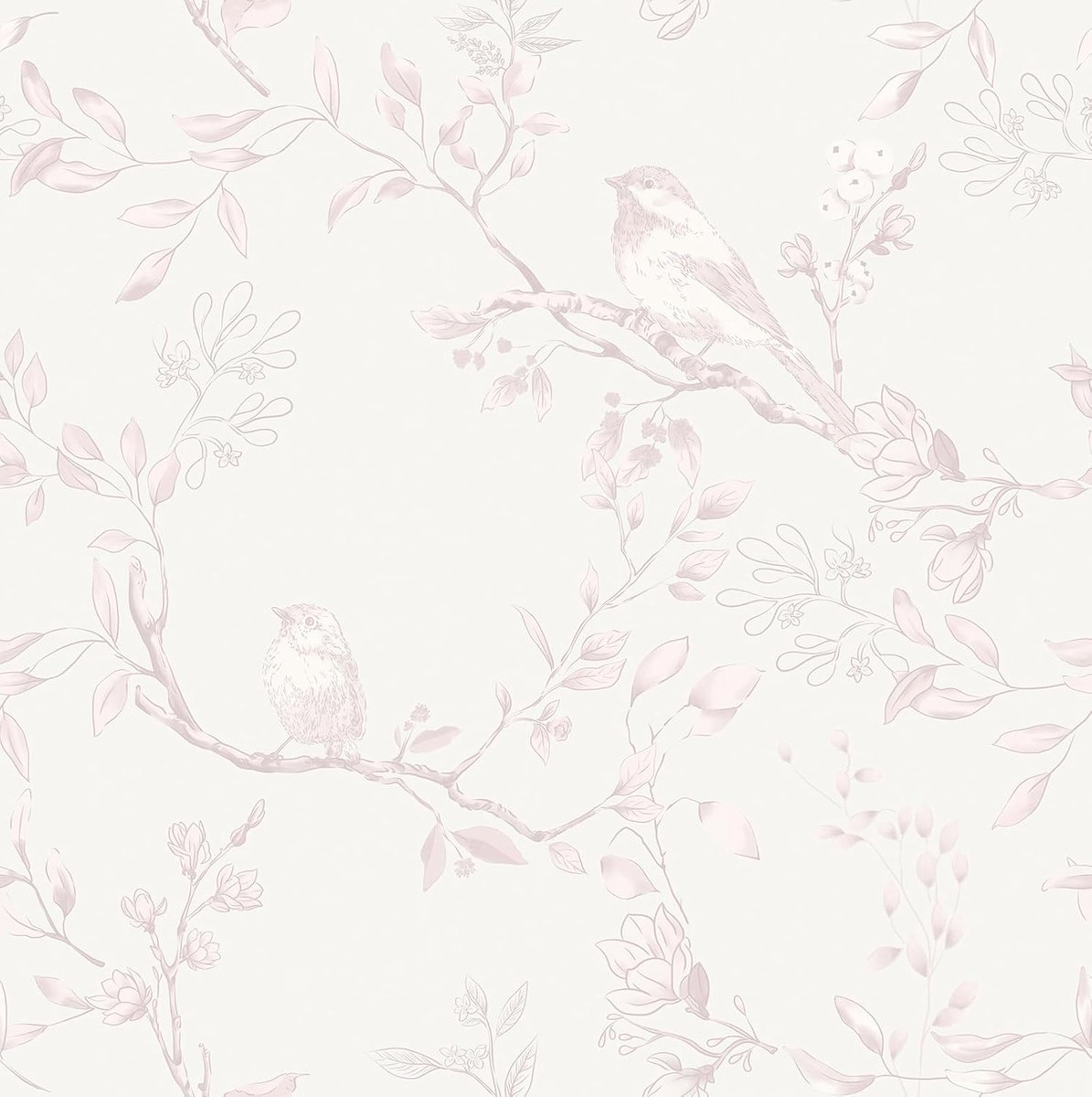 Timeet Zelfklevend behang, roze bloemenbehang, 44 cm x 3 m, plakfolie, meubels, bloem en vogels, waterdicht - ShopVlot