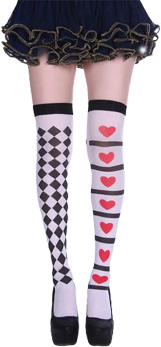 Thigh High Stockings - Halloween Women's Thighs High Stockings Poker Card Suit Print Over Knee Long Socks, f - ShopVlot