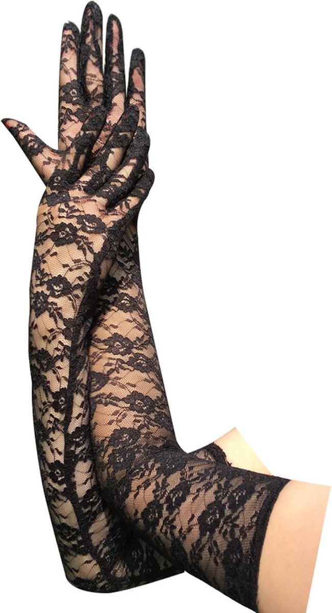 Lace Floral Opera Gloves for Women - Black Elastic Elbow Length for Dance, Wedding and Halloween Cosplay Costume - ShopVlot