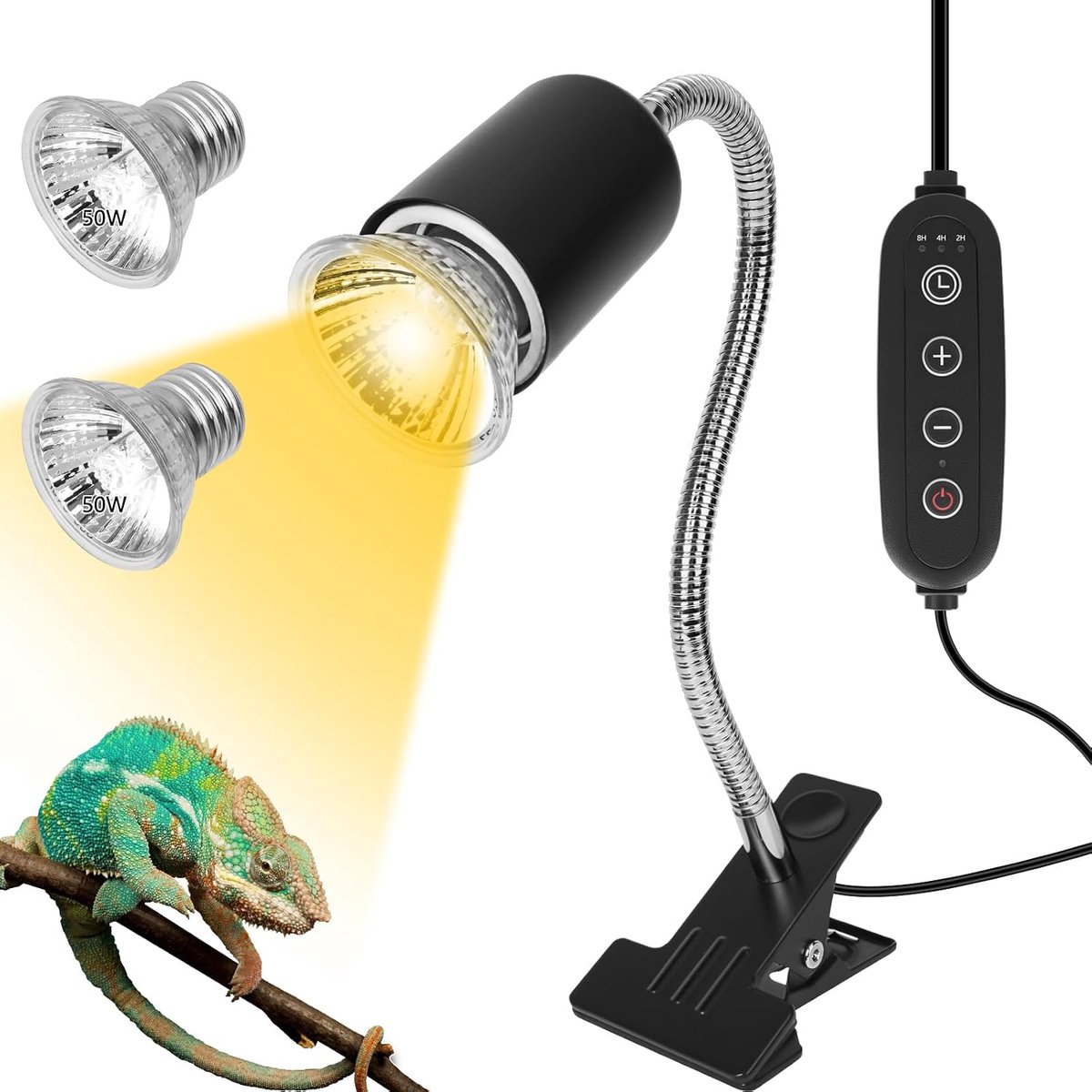 Reptile Heat Lamp, Turtle Heat Lamp Terrarium with UVA UVB Lamp 50W Timer Turtle Lamp with 360° Swivel Clamp Clip - ShopVlot