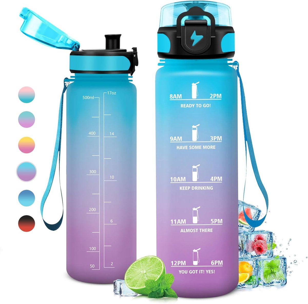 Waterfles voor kinderen, 500 ml, motiverend en lekvrij, herbruikbaar, waterreservoir voor kinderen, school, kleuterschool, fiets, fitnessstudio, 500 ml