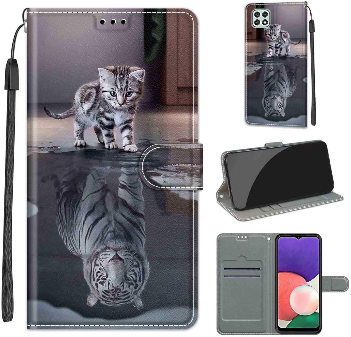 Hoes voor Samsung Galaxy A22 5G, kat y Tigre