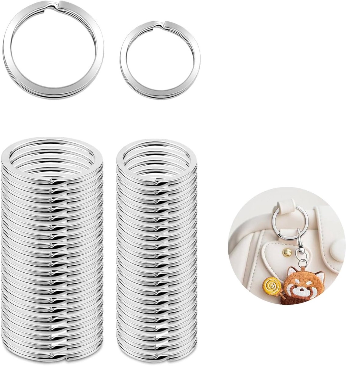 40 Stainless Steel Key Rings 25 mm + 30 mm Metal Key Rings with Design Flat, Metal Key Rings Ideal for Car, Home and - ShopVlot