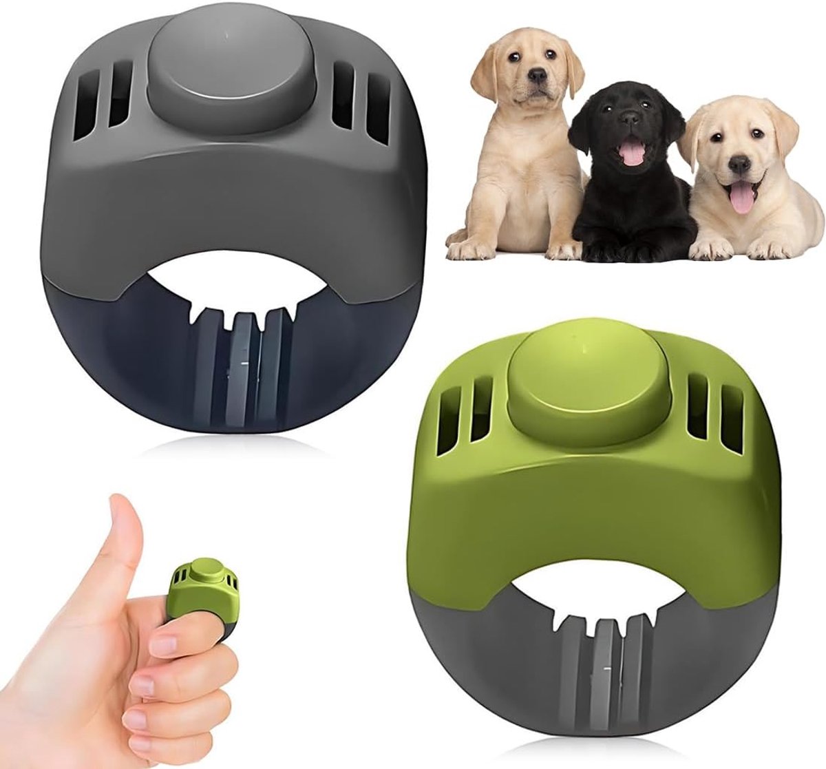 2 Pieces Clicker Dog 21 mm in Grass Green and Grey - Practical Dog Training Accessory as Finger Ring Clicker Dog for - ShopVlot