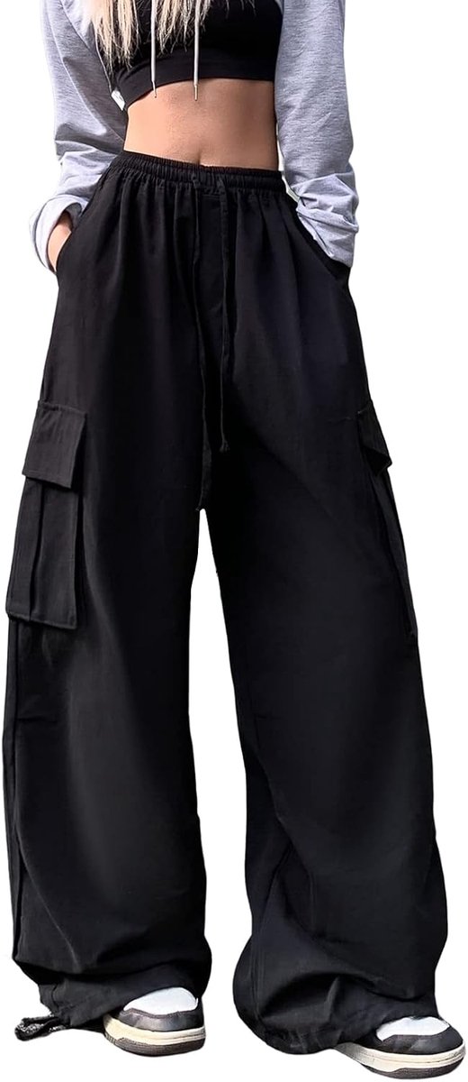 Y2K Cargobroek, baggy Y2K, vintage, gothic, hoge taille, rechte boyfriend, esthetische Harajuku streetwear