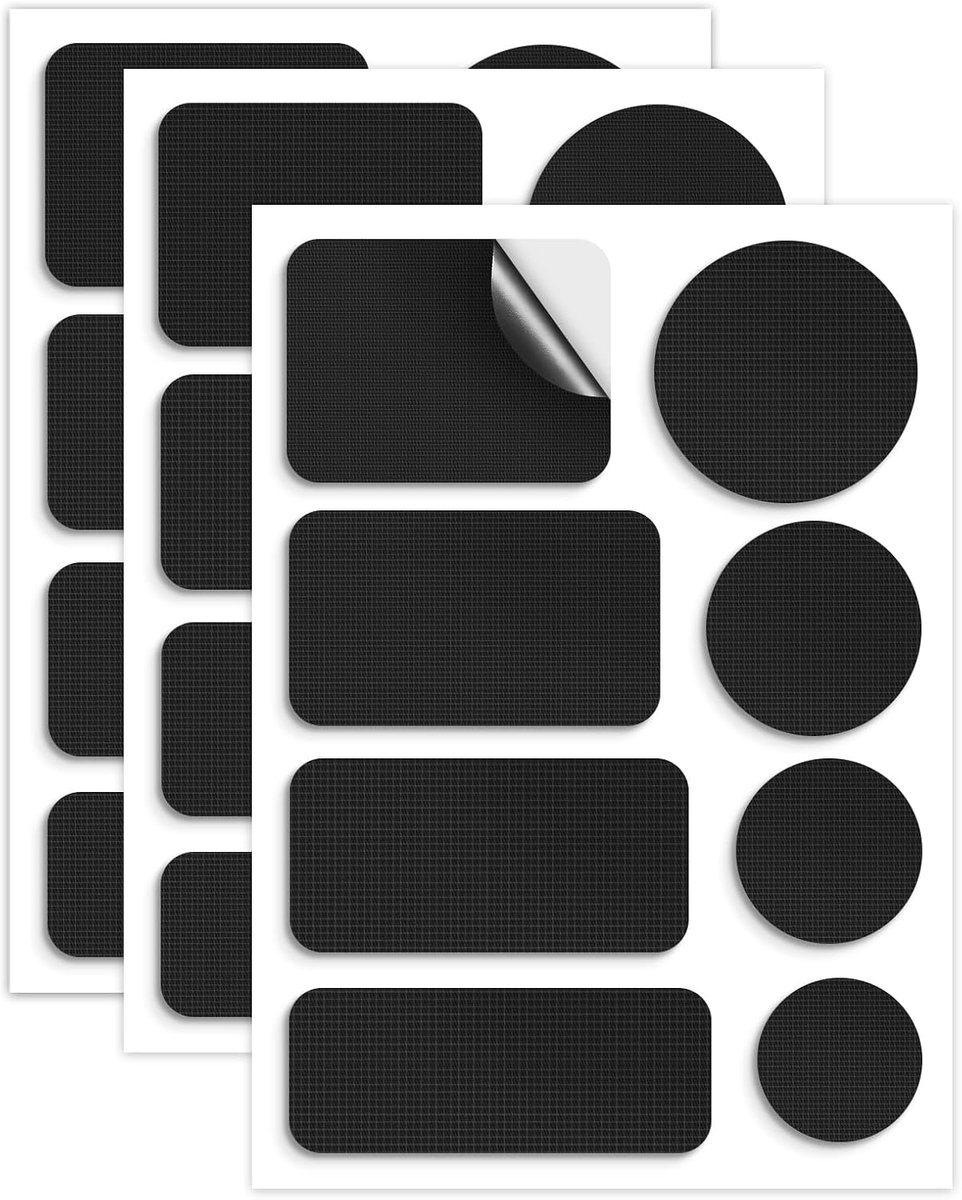 24 stuks donsjack patches nylon reparatietape, zelfklevende reparatiepatch voor jas, tent, bovenkleding, reparatiegaten in kleding, slaapzakken, ronde en ovale vorm, zwart