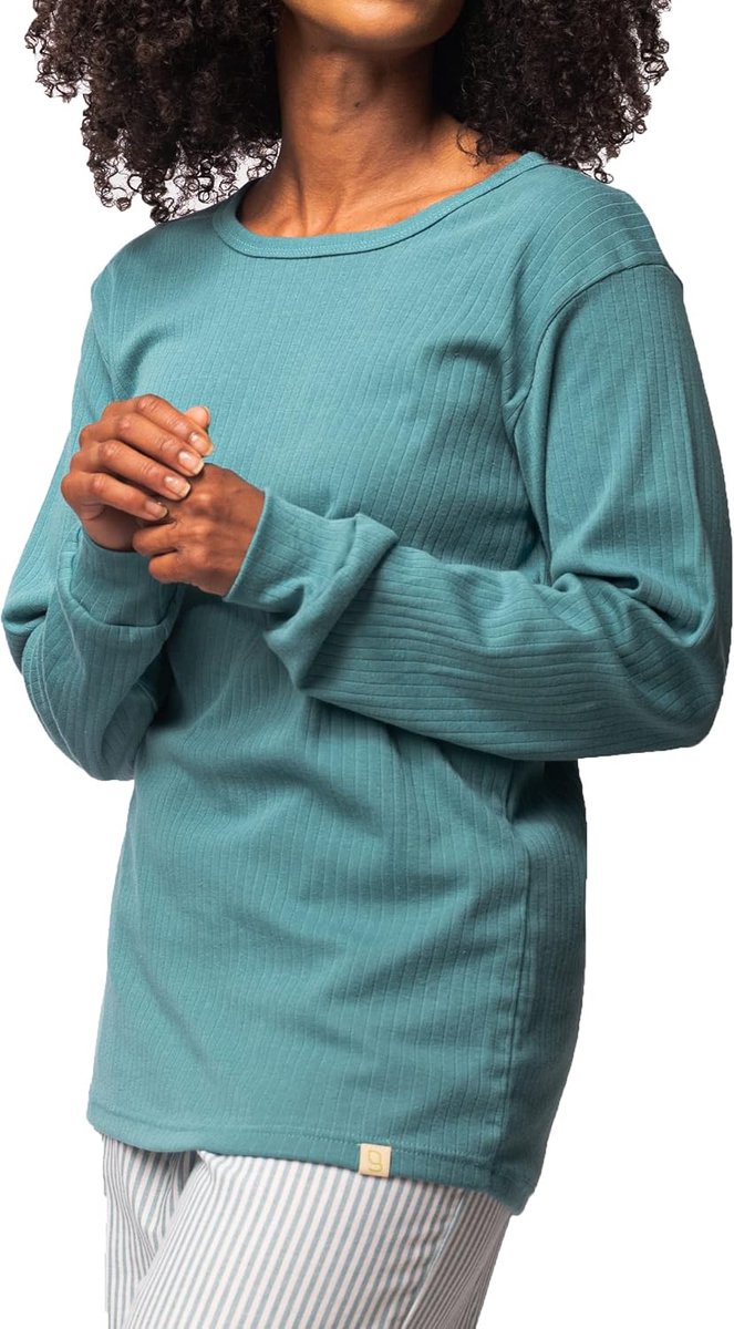 Damesshirt met lange mouwen van Derby-Rib, GOTS-gecertificeerd pyjamabopje, topaas, 42, Topaz, 42