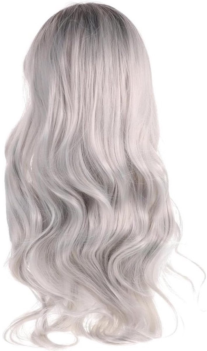 Langgolvende krullende cosplaypruik - Lolita-stijl - Voor animekostuums - Zwart met grijze ombré - Voor feestjes en cosplayevents