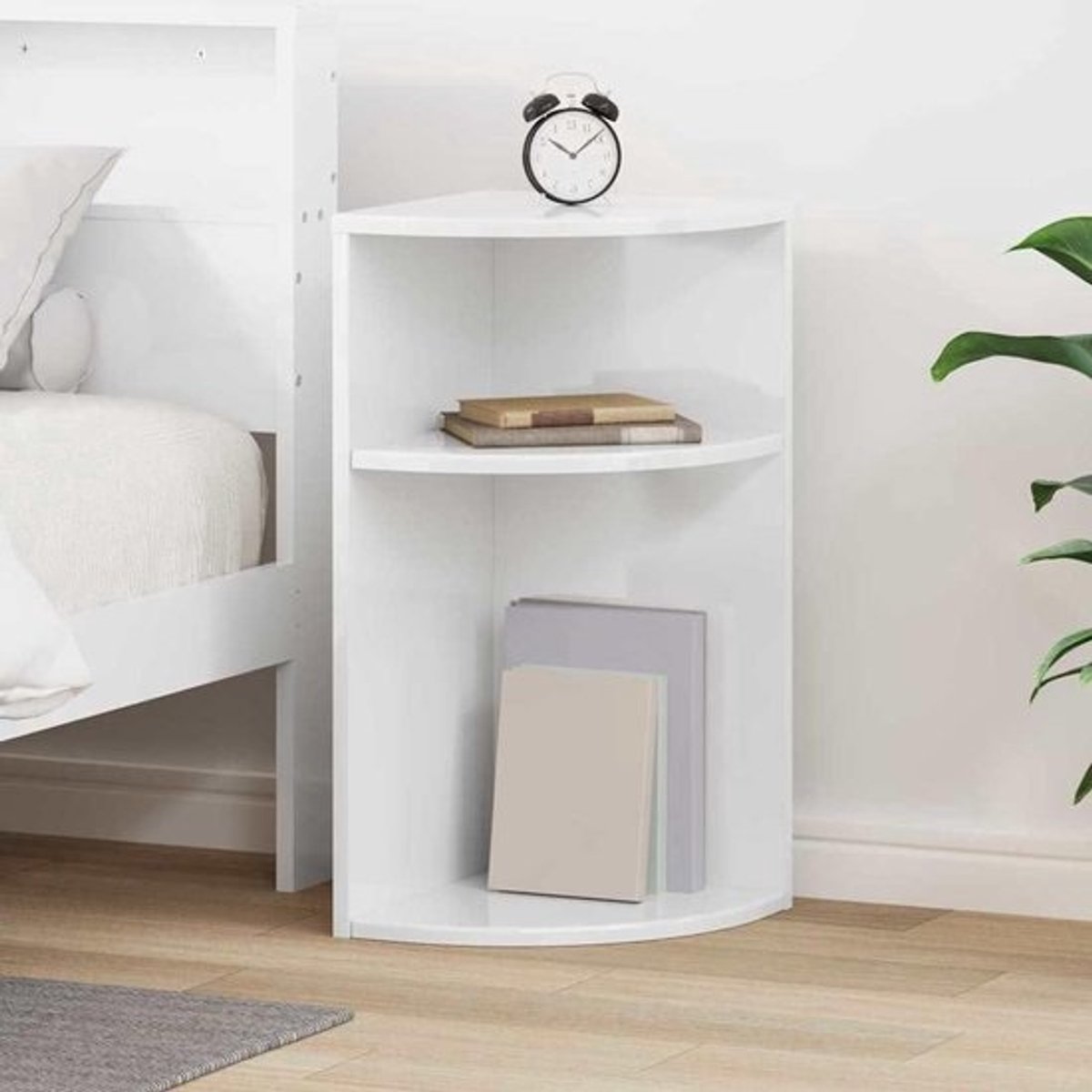 Houten bijzettafel - Opbergtafel - Organisatie voor de woonkamer - Veel opbergvakken - 60 cm hoog - Hoogglans wit