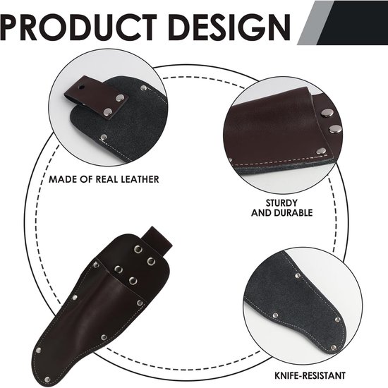 SnelShoppen - Universele Sheath voor Tuinscharen, Leer, Bruin, Met Versterkte Rivetten, Ideaal voor Tuin, Buitenwerk, Scharen en Werkmessen van Snelshoppen — afbeelding 2