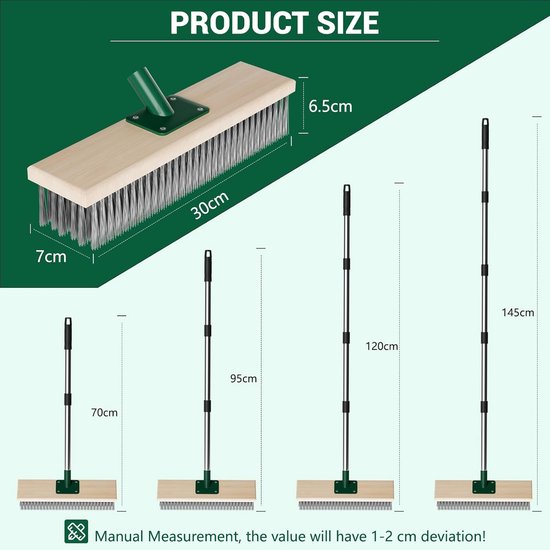 SnelShoppen - Tuinborstel Heavy Duty Draadbezem Outdoor met 145 cm Telescopische Handgreep, Stijve Metalen Borstels voor Terras, Tuin en Dek van Snelshoppen — afbeelding 3