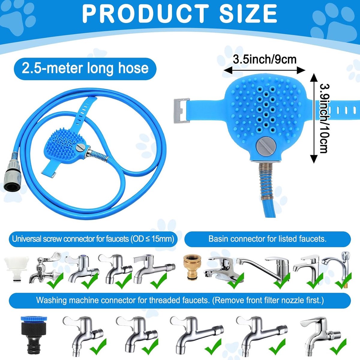 Hondenbadborstel met slang, 4-in-1 badborstel voor huisdieren met douchekop, hondenwasborstel van siliconen voor het wassen, masseren en borstelen, hondendouche voor honden en katten