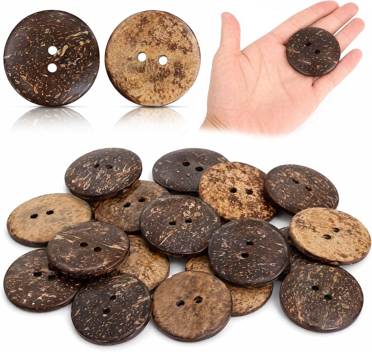 Knopen, natuurlijke 50 mm, 20 stuks, grote knopen, bruin, houten knopen