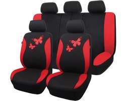 SnelShoppen - Flying Banner Zitbekleding Auto - Ademend Mesh Stoelhoezen Set - Kleurvolle Vlinder Offset Print - Airbag Compatibel - Rood