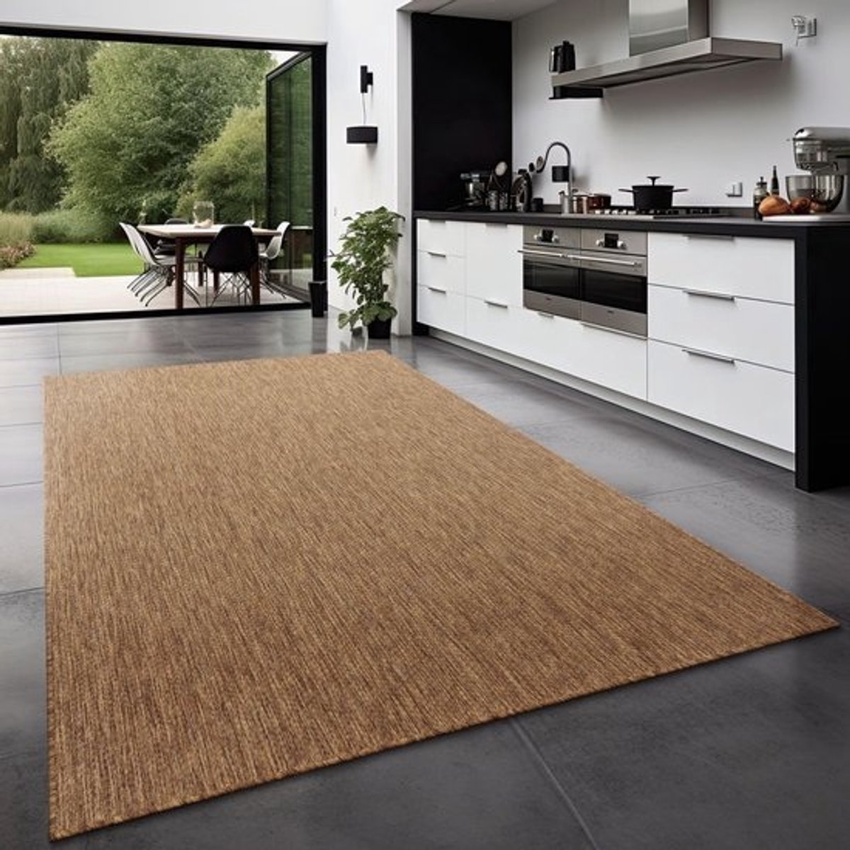 Outdoorvloerkleed - Voor balkon en terras - Modern design - 60 x 100 cm - Eenkleurig - Koffie