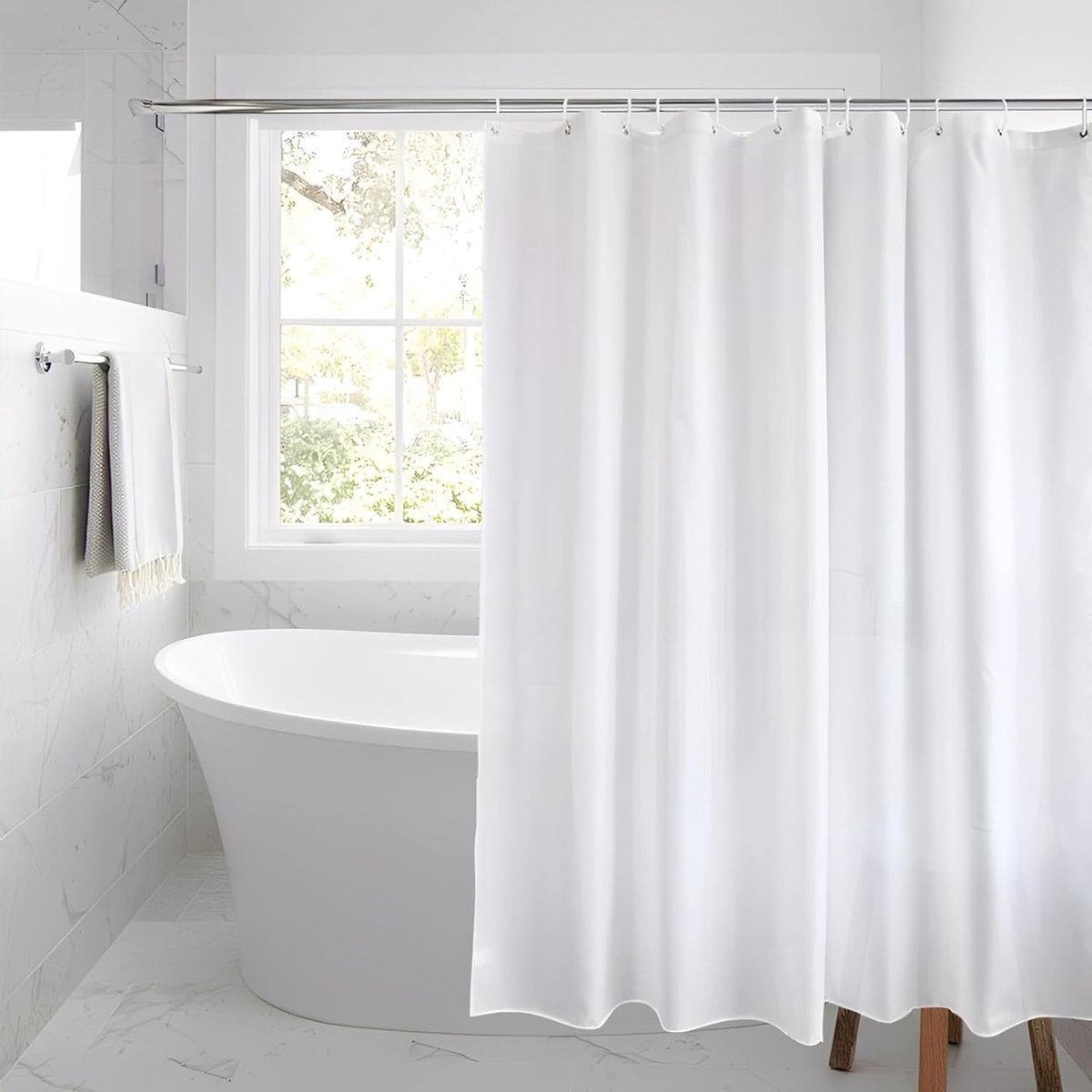 PEVA Shower Curtain, Width 180 x Height 200 cm, Anti Mold Waterproof Shower Curtain White, Extra Long Premium Opaque - ShopVlot