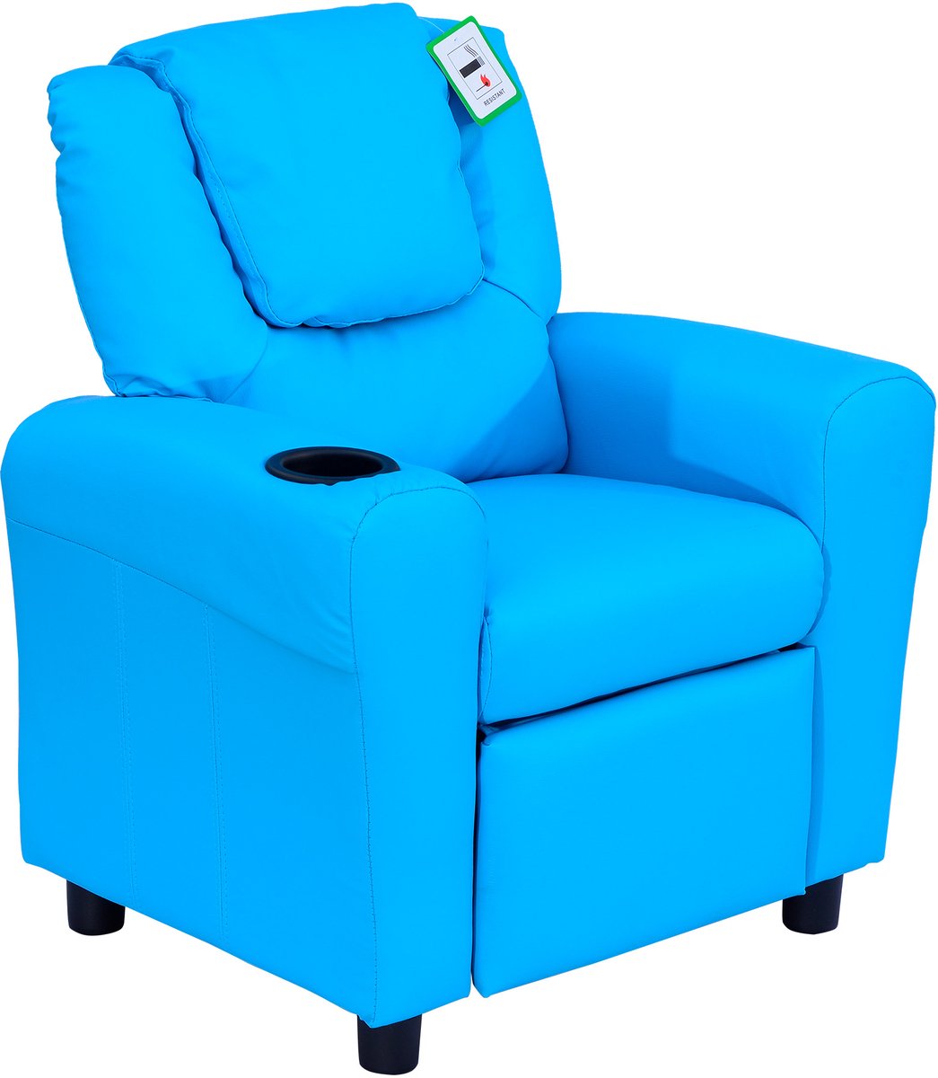 Homona Kinderfauteuil met verstelbare rugleuning - Met bekerhouder - 62 x 52 x 69 cm - Blauw