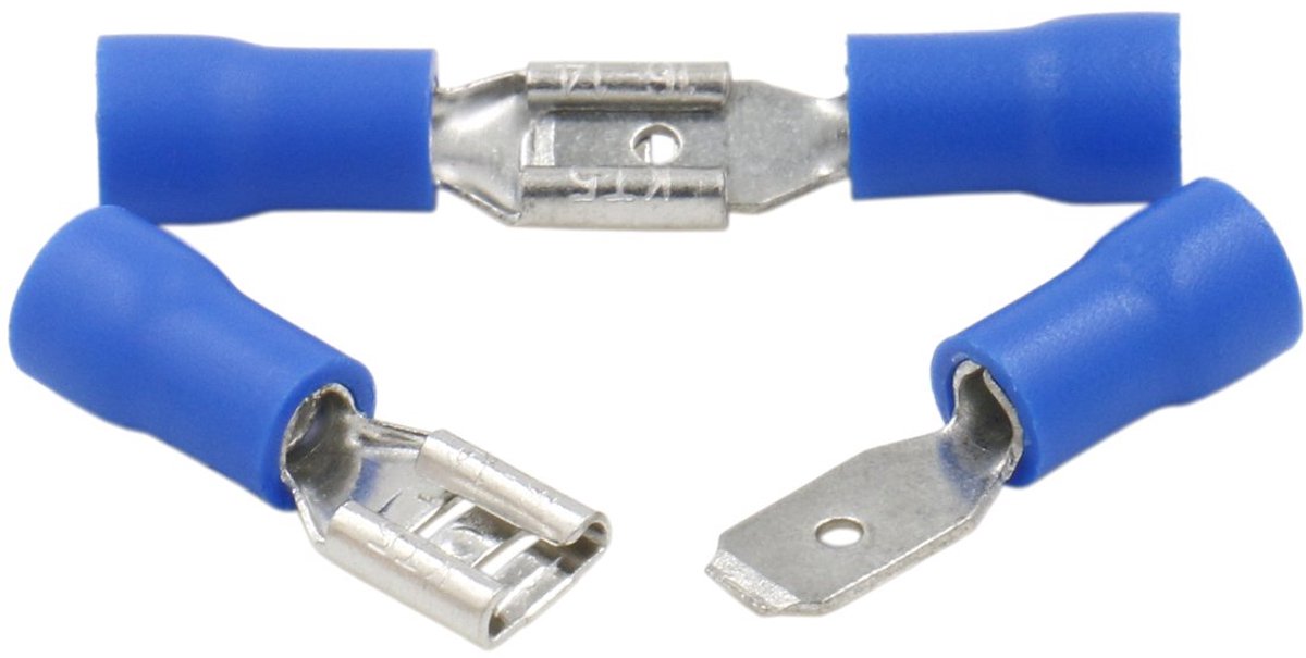 Heschen Male/Female Quick Disconnects Vinyl Insulated, FDD+MDD2-187, 4.8 x 0.5 mm Cable Connector, for 1.5-2.5 mm² (16-14 AWG), Blue, Pack of 100