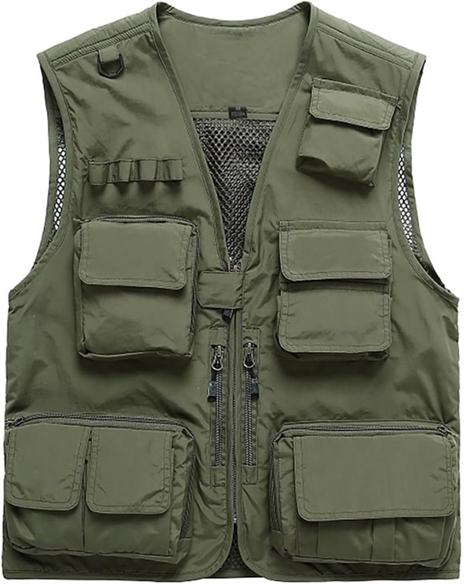 Outdoorvest voor heren, sneldrogend, mouwloos gilet met meerdere zakken, vest voor vissen, kamperen, wandelen, reizen, vracht en jacht