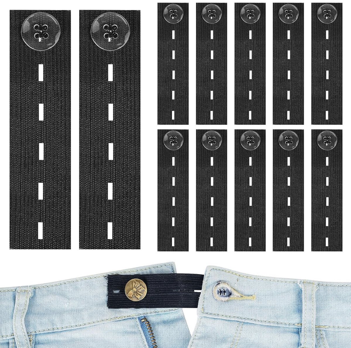 12 STK Zwangerschapsbroekuitbreiding, Verstelbare Jeans Knopen Extender - Zwart, Geschikt voor Zwangere Vrouwen & Meer, Makkelijk Aanpasbaar