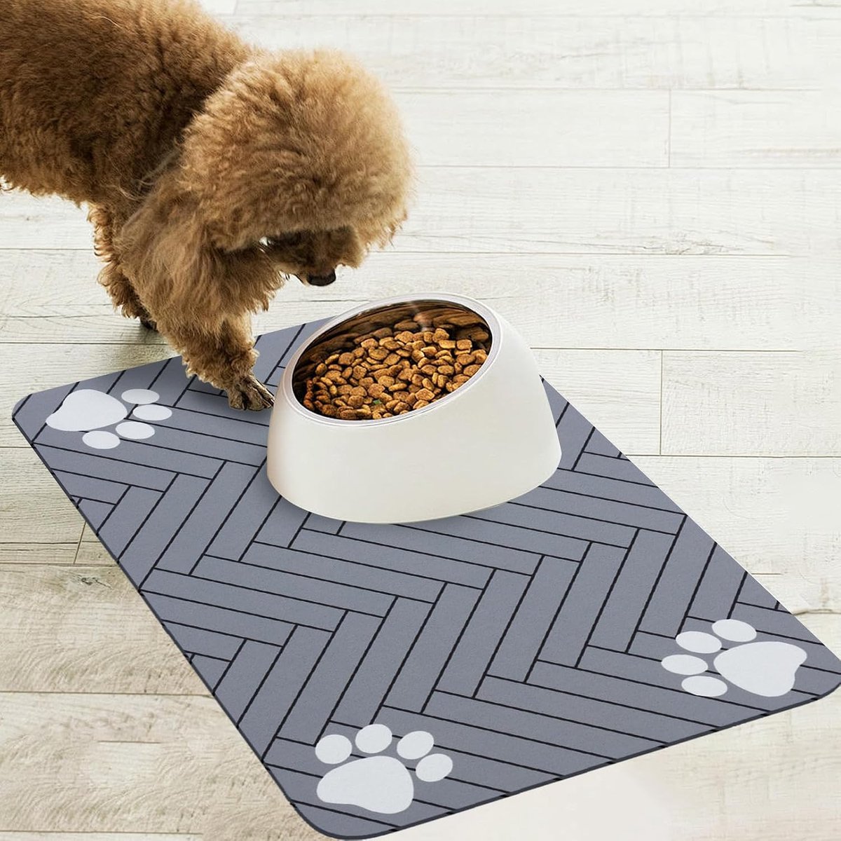 Voerbakmat, honden- en kattenvoerbakmat, superabsorberende, antislip eetmat, sneldrogend en gemakkelijk te reinigen (lichtgrijs, 40 x 60 cm)