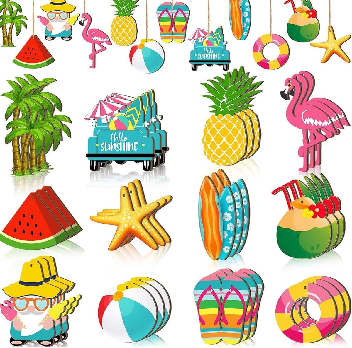 36 stuks houten zomersieraden om op te hangen, tropische zomer-Hawaii-ornamenten