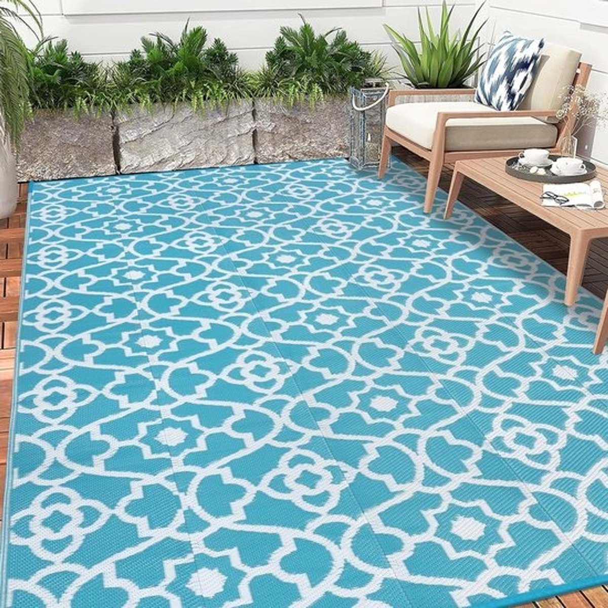 Waterdicht buitentapijt 180 x 270 cm - Omkeerbare campermat en UV-bestendig tuintapijt