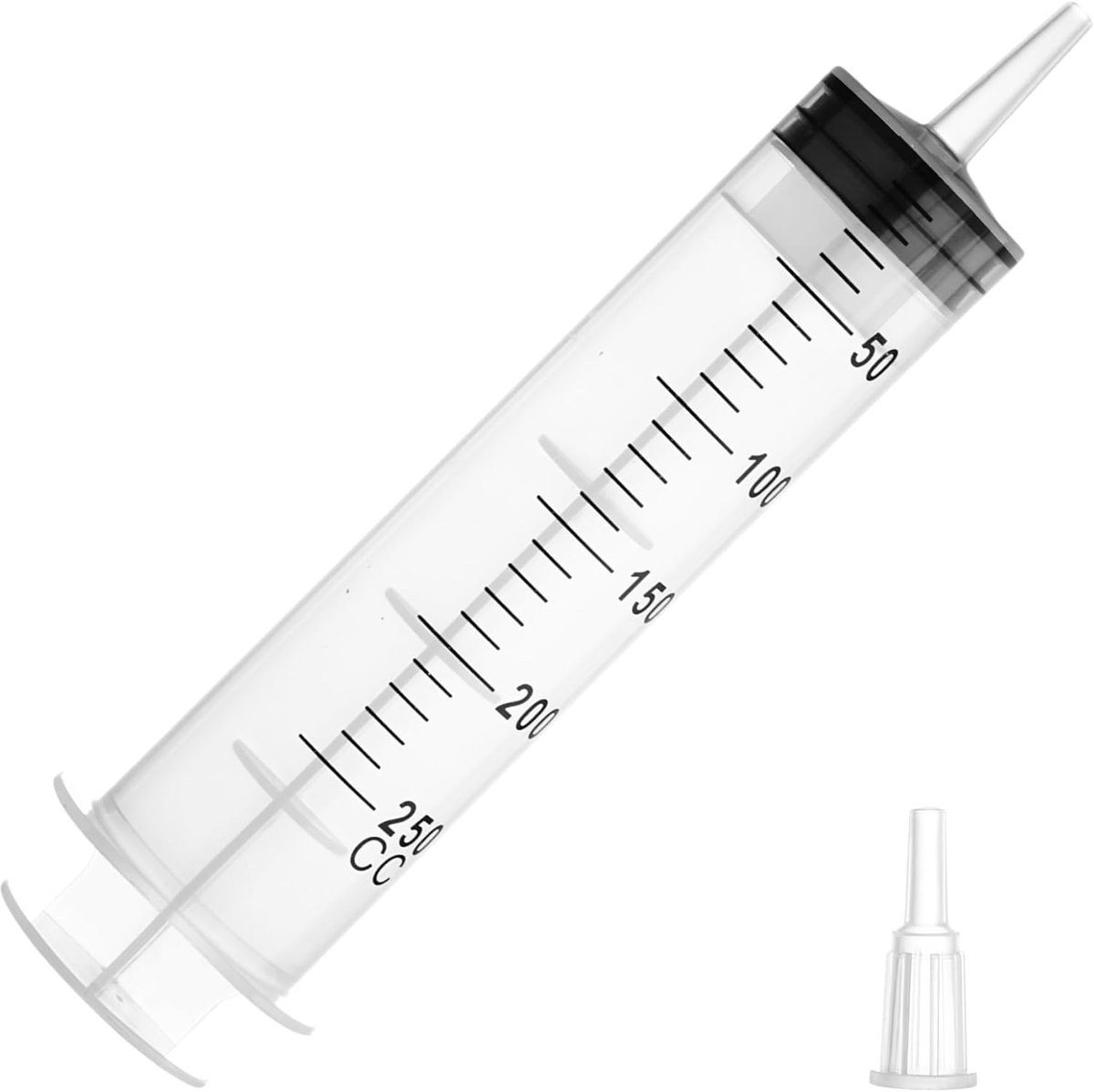 250ml grote spuit van kunststof, huisdiervoer spuit steriele verpakking voor wetenschappelijke laboratoria, meting, dosering, gieten, navullen