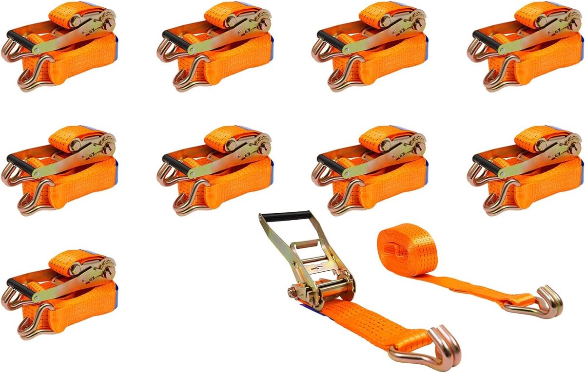 Spanbanden met haken, ratel, tot 5.000 kg, 6 m belastbaar, scheurvaste sjorband, ratelriemen, heavy duty, verstelbare spanbanden voor cargo, trucks, aanhangwagens