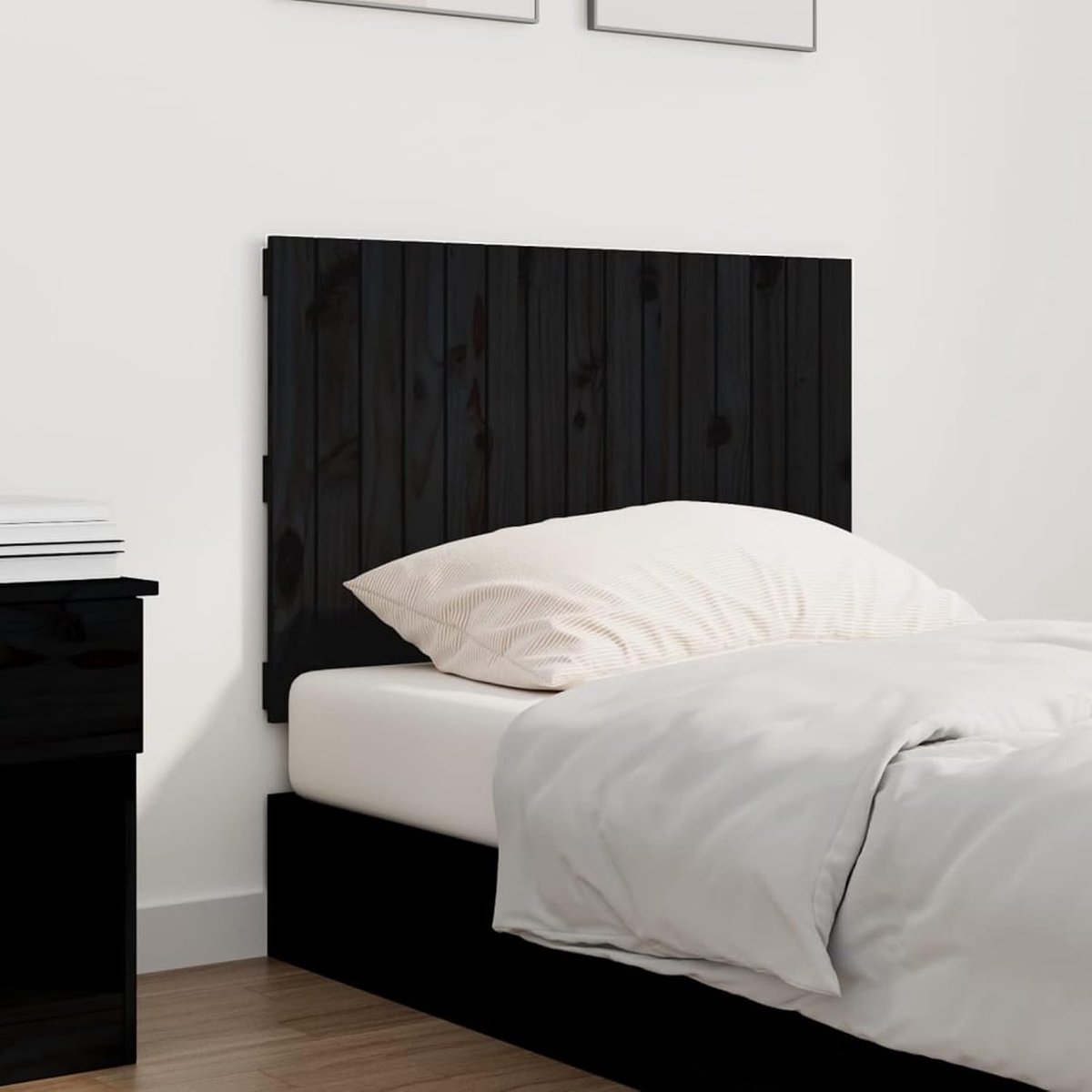 Wandhoofdeinde, hoofdeinde voor bed, hoofdeinde voor bed, hoofdeinde rugleuning voor bed, hoofdeinde houten planken, hoofdeinde, voor muur, slaapkamer, zwart, 95,5 x 3 x 60 cm, massief grenen