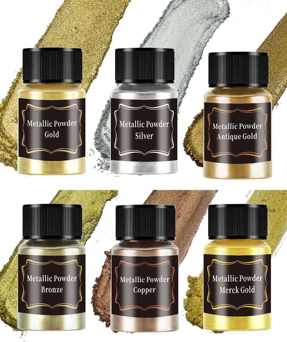 Pigmentpoeder voor Epoxyhars – Set van 6 Potjes van 20 ml, Metallic Mica voor Verf, Nail Art, Polymeerklei en Hobbyprojecten