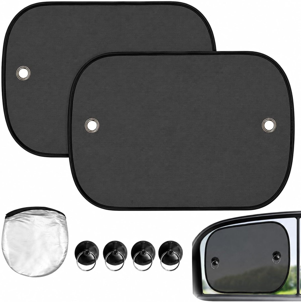 Zijruit van de auto, 2 stuks, zonwering voor zijruiten, zonwering voor auto, kinderen, met uv-bescherming, van ademende stof, met zuignappen en praktische tas voor het opbergen