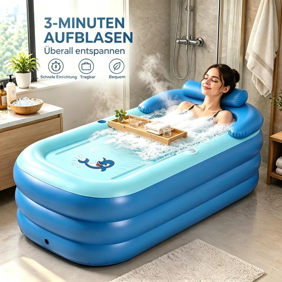 Opblaasbaar Bad 160 x 84 x 64 cm – Met Elektrische Pomp – 3-Kamer Ontwerp – Armleuningen en Neksteun — afbeelding 3