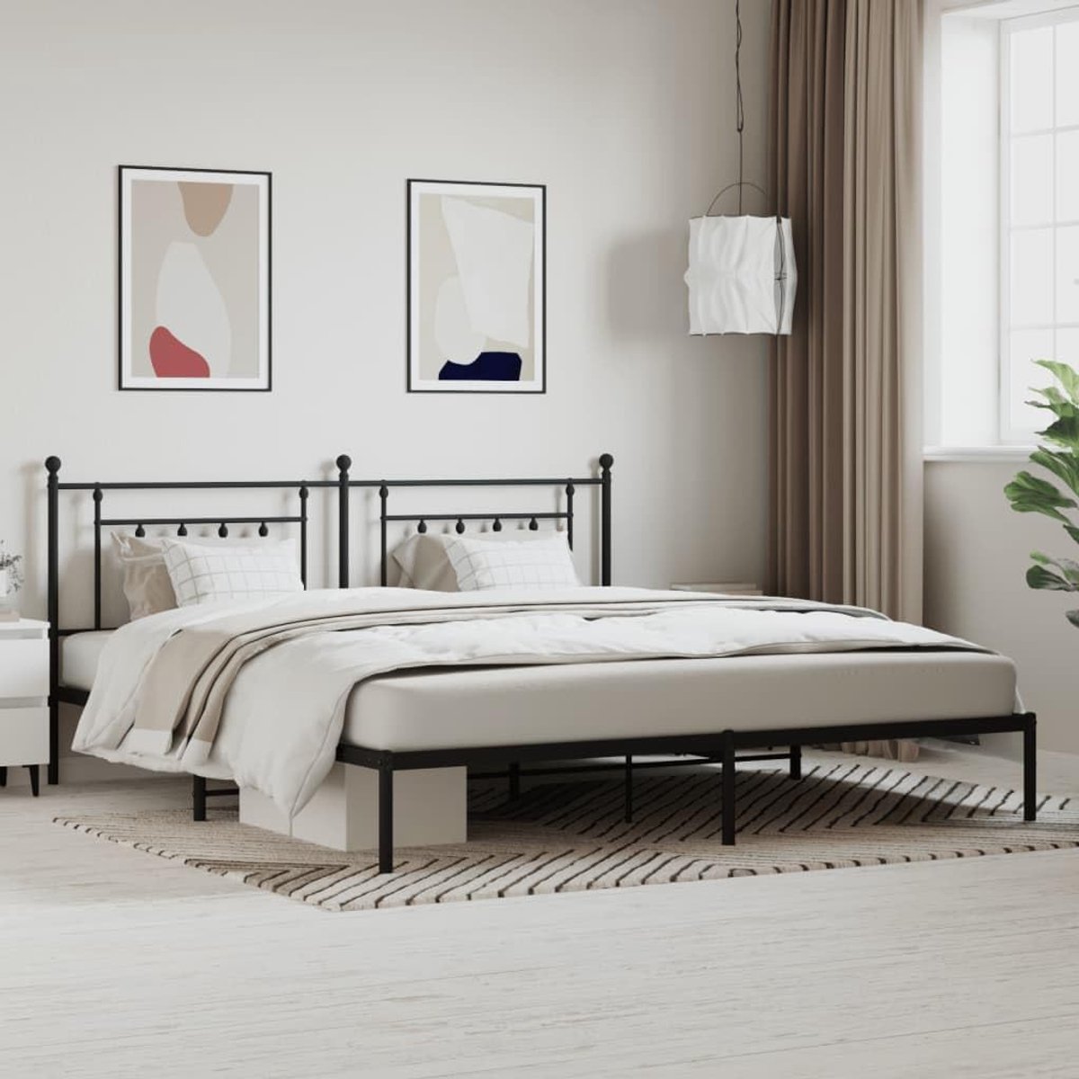 Bedframe met hoofdeinde, metaal, zwart, 200 x 200 cm, bedframe voor slaapkamer, hotel, bedframe voor woonkamer, slaapkamer