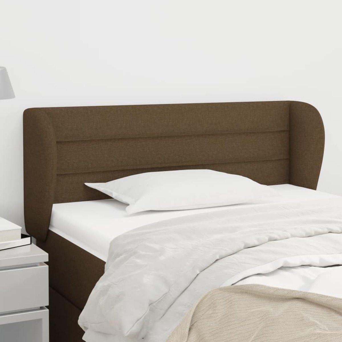 Hoofdsteun met oren, donkerbruin, 103 x 23 x 78/88 cm, stoffen hoofdeinde voor slaapkamer, slaapkamer, hotels