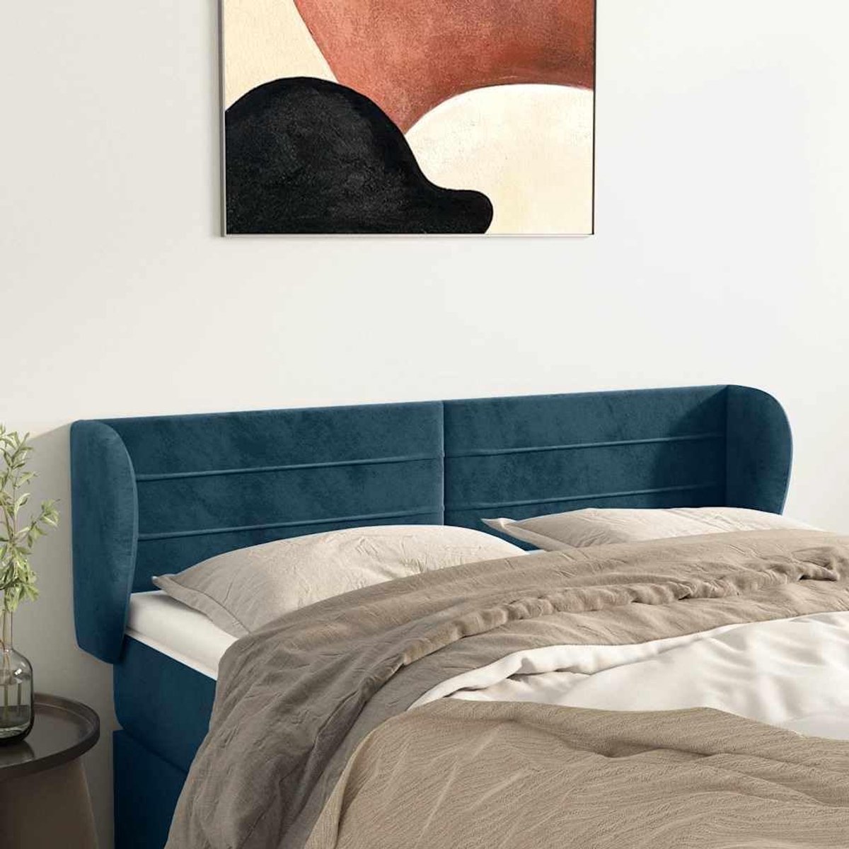Hoofdsteun oor donkerblauw fluweel 147 x 23 x 78 / 88 cm, verstelbaar hoofdeinde bed met houten poten, zacht fluweel voor slaapkamer, rugsteun lezen