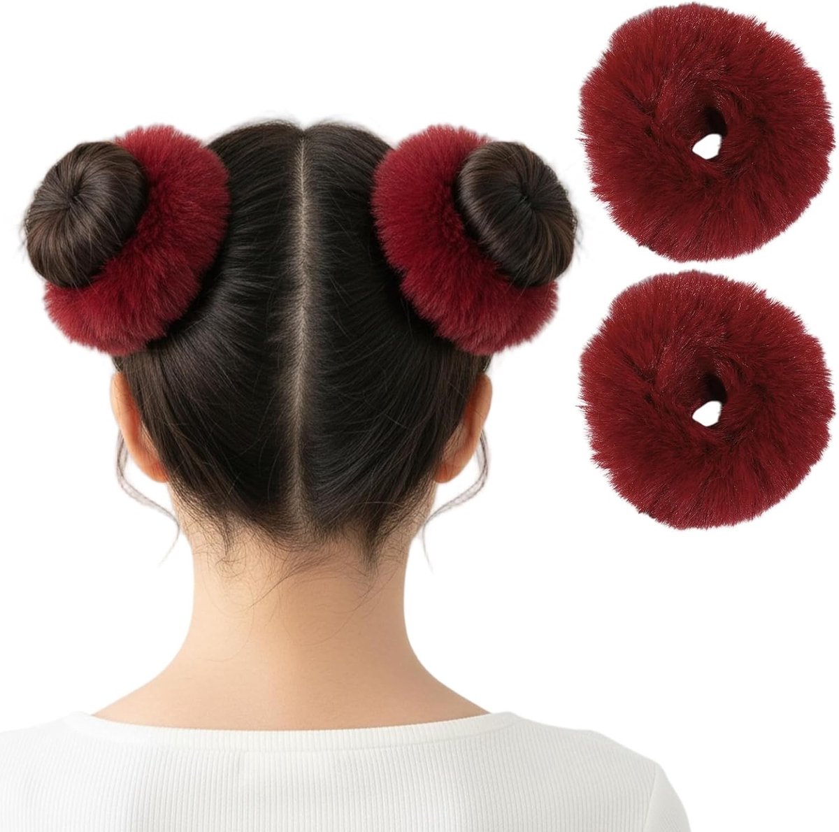 Set van 2 Elastische Pluche Haarbanden voor Meisjes - Fluffy Scrunchies en Ponytail Accessoires voor Dames en Kinderen