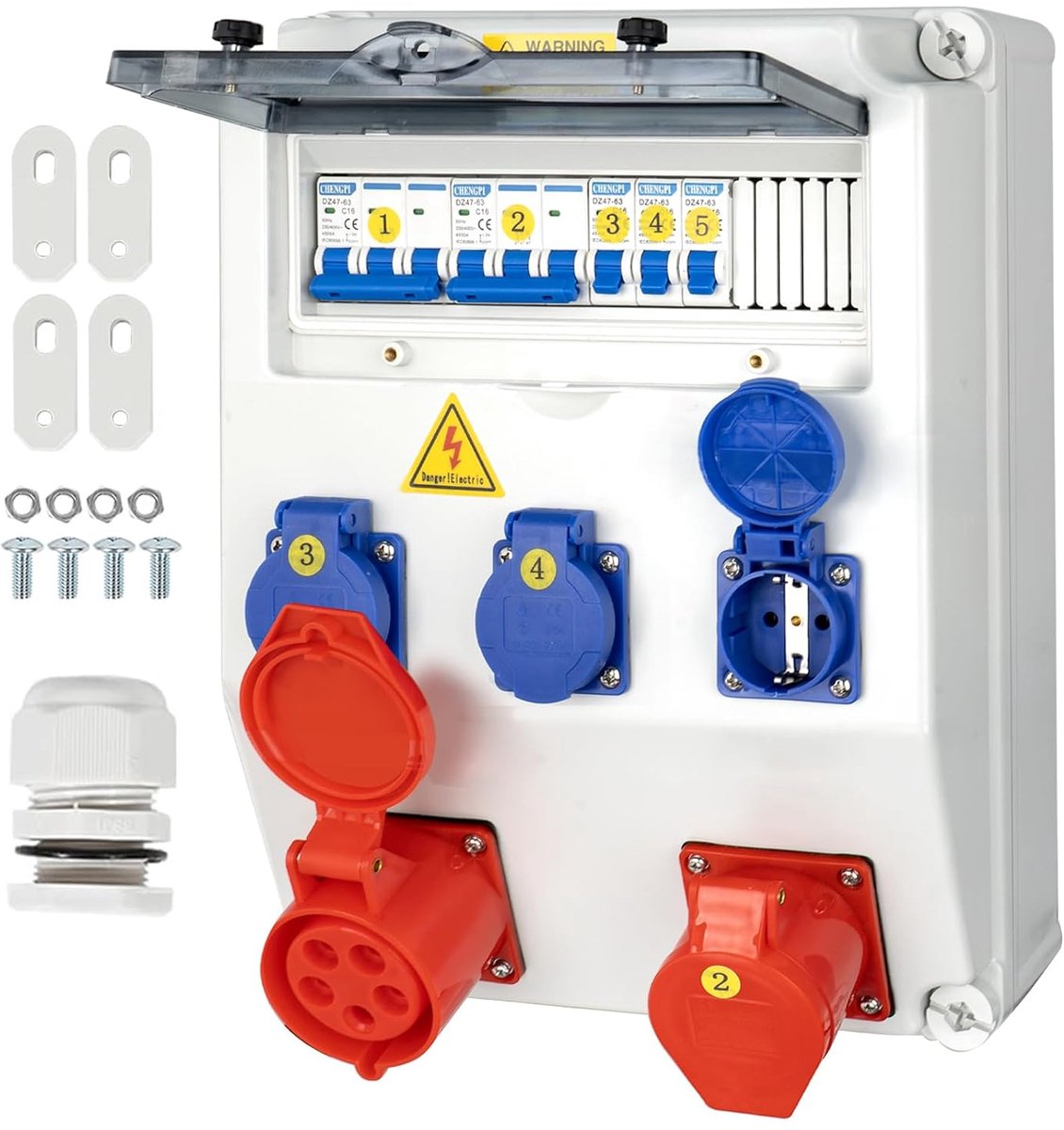 Construction current distributor, IP65 waterproof power distributor with circuit breaker, wall divider with IP54 230 - ShopVlot