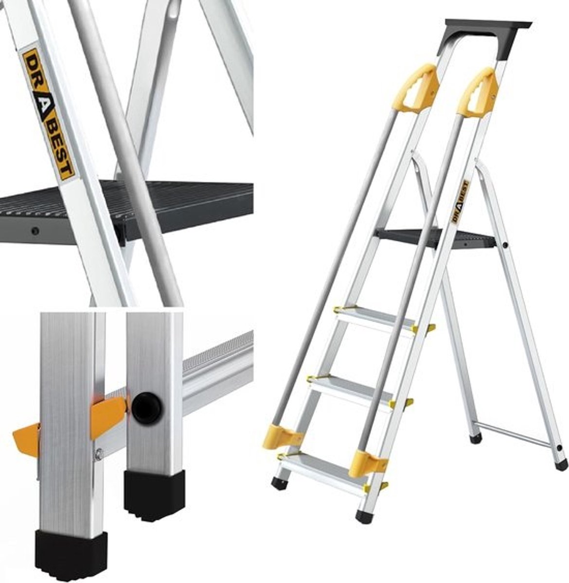 4-traps aluminium huishoudladder met leuningen - opvouwbare trapladder