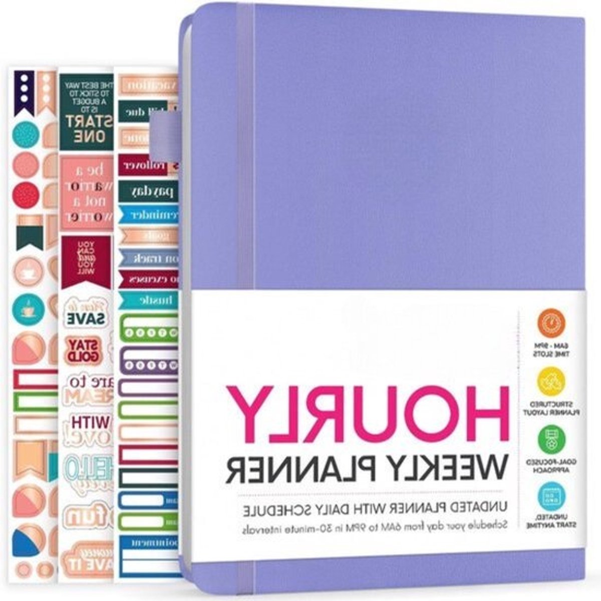 Weekplanner en uurlijkse werk- en levensplanner - Met tijdslots - Verticale agenda-organizer A5 - Voor dagelijkse productiviteit - Lavendel