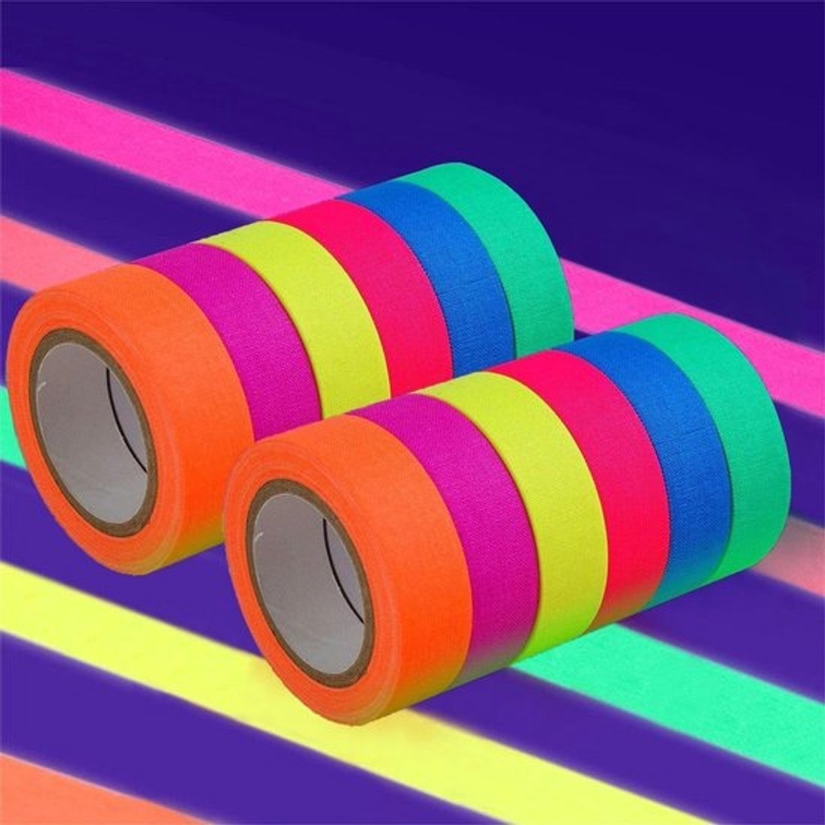 UV-fluorescerend plakband - 12 stuks in 6 kleuren voor feestdecoratie, kunst en handwerk
