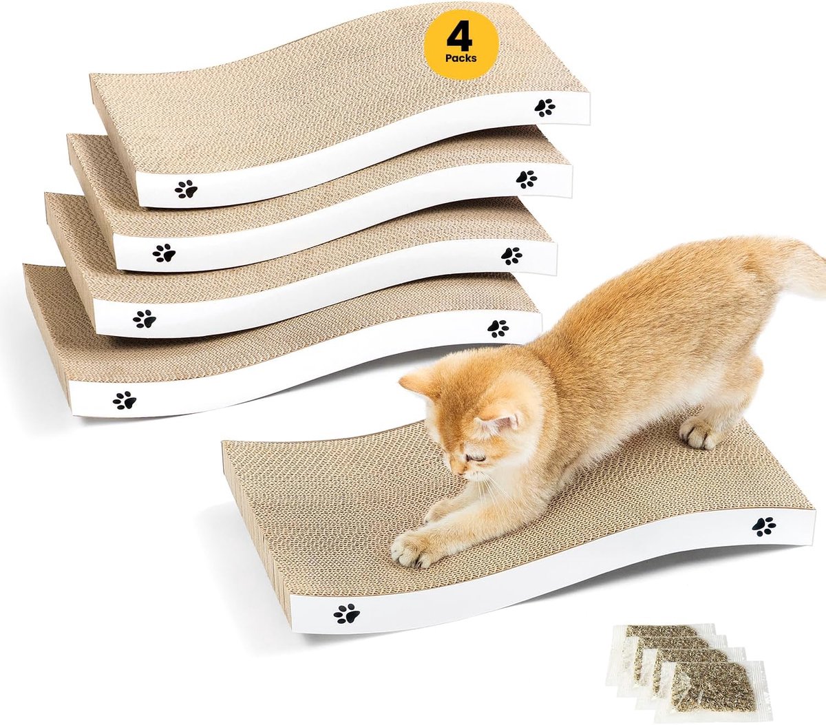 Cat Scratcher Cat Scratching Board Karton Cat Scratchers met Premium Scratch Texturen Ontwerp Duurzaam Krabkussen Omkeerbaar, Verpakking van 4