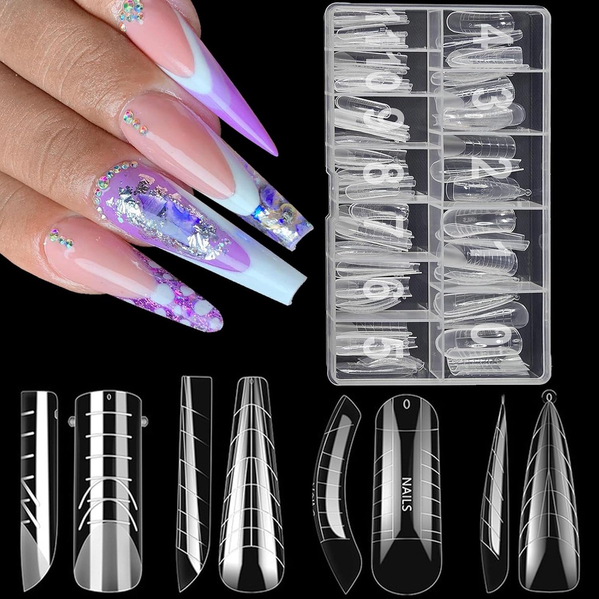 96 Stuks Dual Nail Forms Kit, 12 Maten Dubbele Nagelvormen Polygel Set, Nagelverlengingstips Nail Extension Forms Voor Nail Art Salon Nails Design