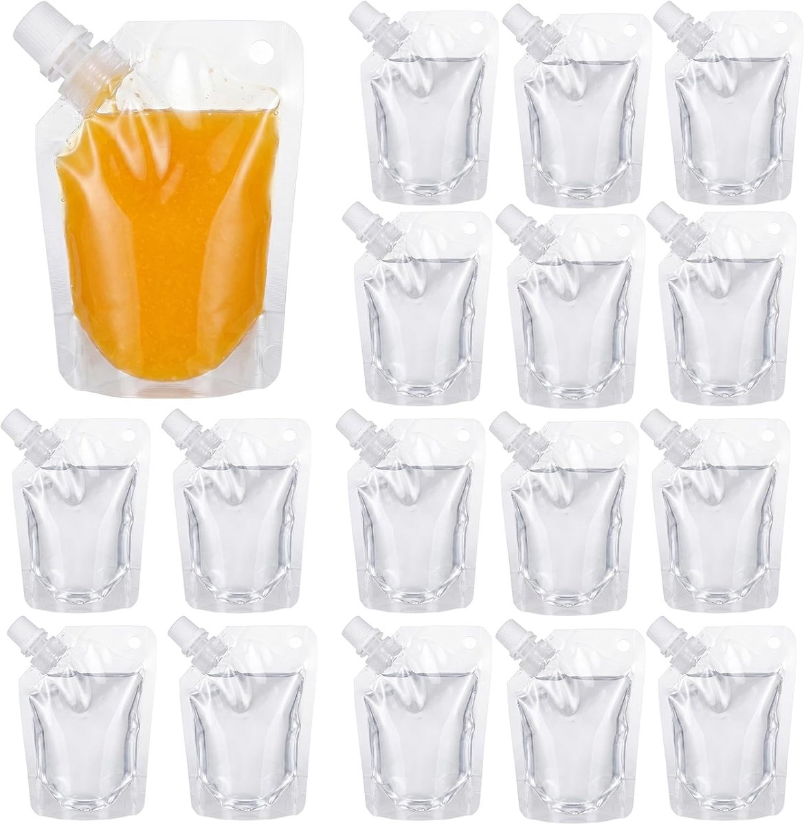 20 stuks 50 ml drankzakken met schenktuit, draagbare kunststof heupfles voor vloeistoffen, sappen en alcohol, hersluitbare zakken, ruimtebesparend, voor reizen, feestjes en kamperen