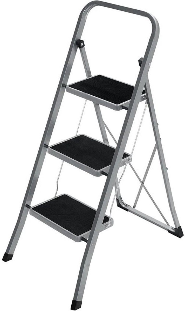 Asaam 3 Step Trap - Heavy Duty Staal - Vouwladder - Draagbaar - 20 Cm Brede Treden - Antislip Rubberen Matten