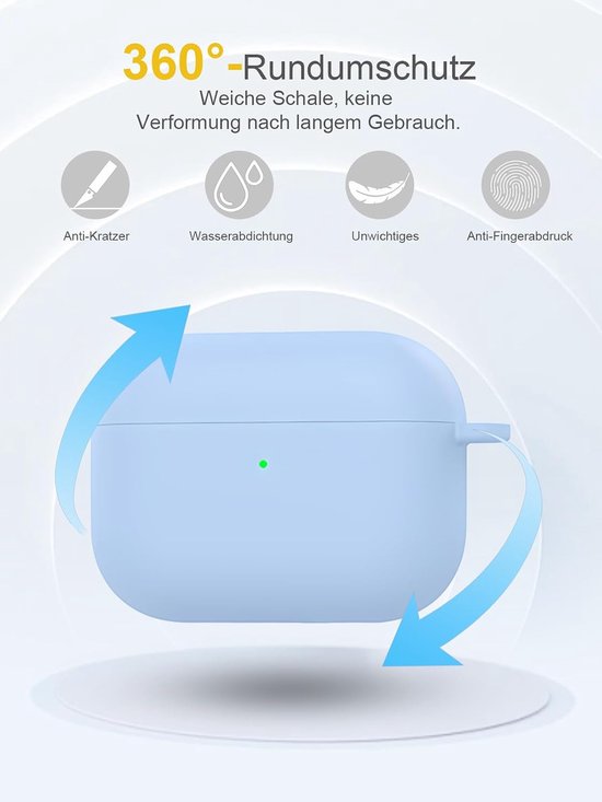 Hoesje voor Apple AirPods Pro 3 draadloze hoofdtelefoon, daunke zachte siliconen beschermhoes, huidvriendelijke hoes met karabijnhaak, volledige bescherming, helderblauw — afbeelding 4
