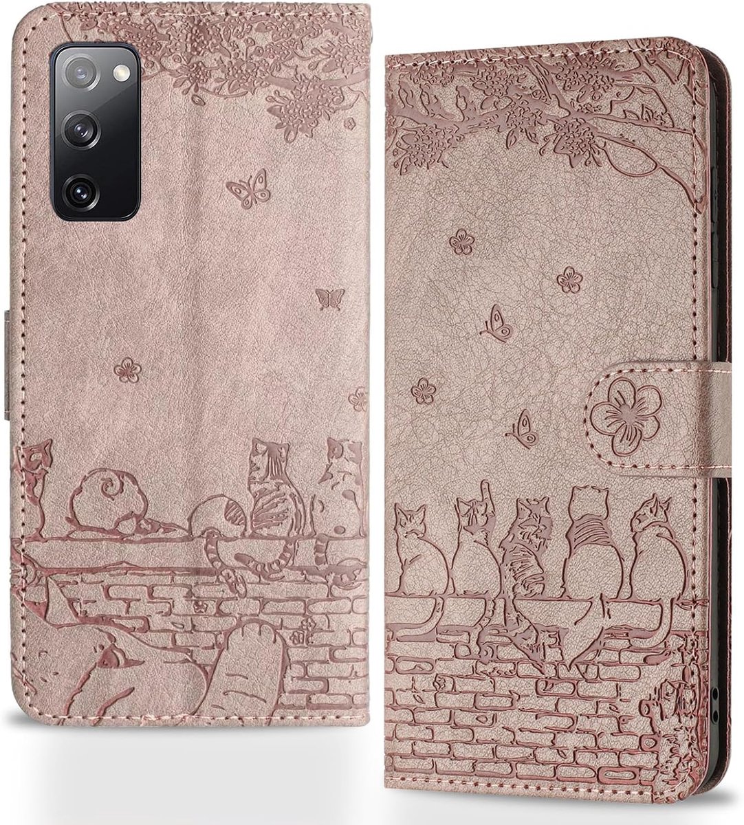 Telefoonhoesje voor Samsung Galaxy S20 FE 5G, Zaunkaarten klaphoesje, geprent PU-leer portefeuille beschermhoes flipcase, magnetische klaphoesje met kaartvak standfunctie, roze-violet