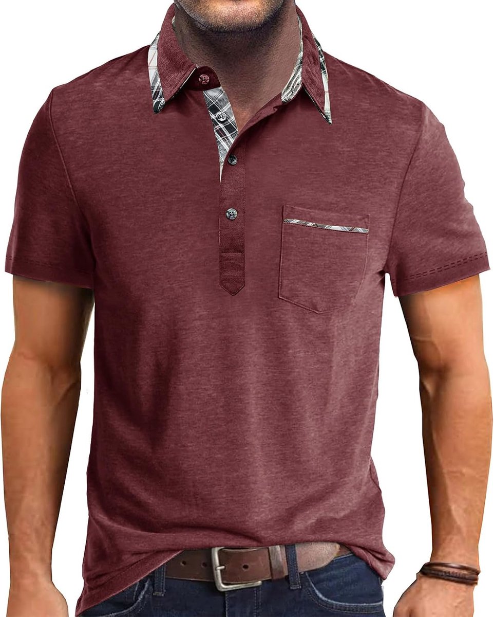 Herenpoloshirt met korte mouwen, klassieke knopen en contrasterende kleuren, T-shirt met zak, stijlvolle bovenkleding