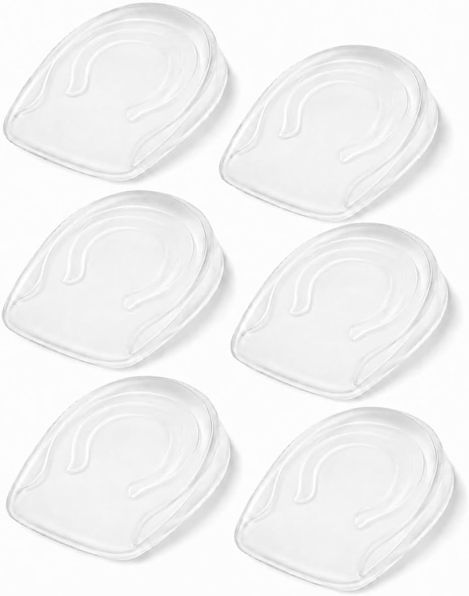 6 PCS Gel Hielverhogers Siliconen 1 cm, Transparante Gel Hielkussens 10 mm, Drie Paar Schokdempende Hielverhogers voor Heren, Sneakers, Nette Schoenen en Laarzen voor Dagelijks Gebruik