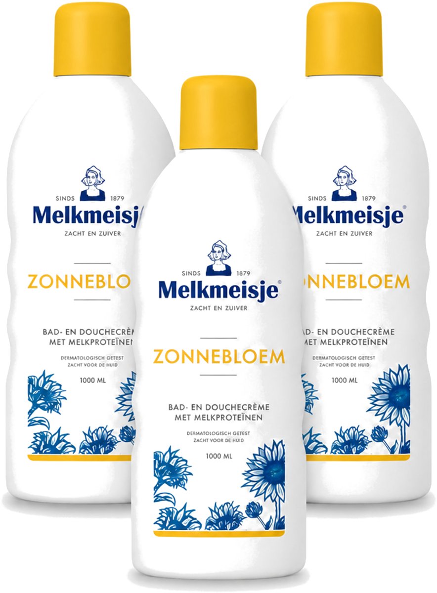 3 x Melkmeisje - Bad & Douche Zonnebloem - Romig Parfum - 1000 ml - Voordeelverpakking - 3 stuks